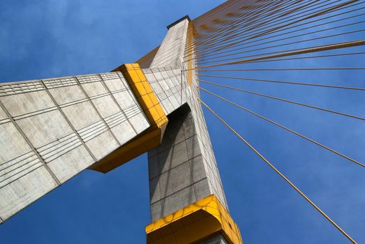 Mega sling Bridge,Rama 8, spanning the Choa Phraya river in bangkok Thailand