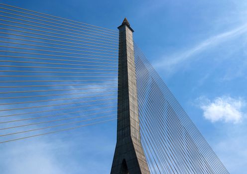 Mega sling Bridge,Rama 8, spanning the Choa Phraya river in bangkok Thailand