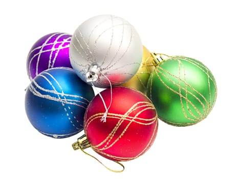 multi-colored Christmas balls isolated on white background