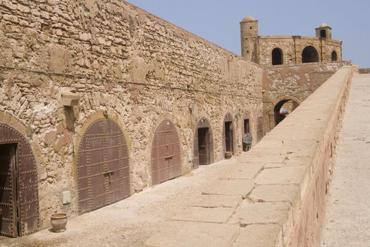 Defensive wall surrounding the historic coastal town of Essaouira in Morocco