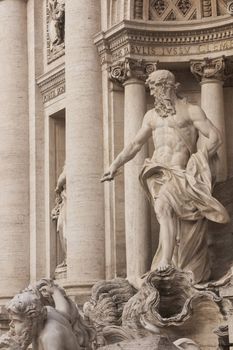 Detail of statues adorning the Trevi Fountain in Rome, Italy