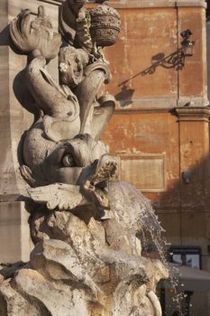 Fountain of a fish in Piazza Della Rotanda in Rome, Italy