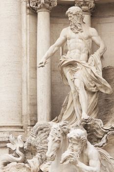 Detail of statues adorning the Trevi Fountain in Rome, Italy