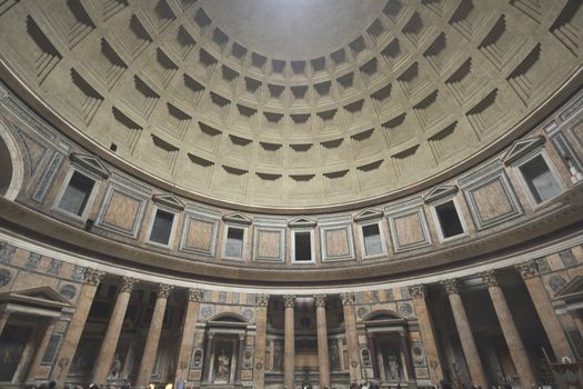 Inside the Pantheon, Rome, Italy. Ancient Roman temple built in 2nd Century AD.