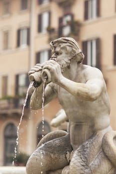 Fontana del Moro in Piazza Navona, Famous square filled with fountains in the heart of Rome, capital of Italy