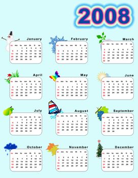 Calendar_vertical 2008  - seasons. Every month a calendar has a symbol of a season