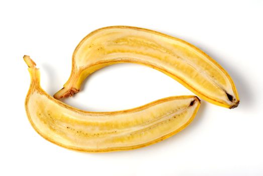 The cut banana. It is isolated on a white background
