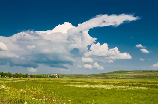 summer rural landscape with beautiful cloudy sky