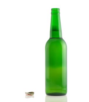 open bottle of beer. Isolated on a white background without labels