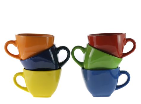 six colorcups. Ceramic service from color cups