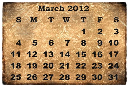 old grunge monthly calendar 2012