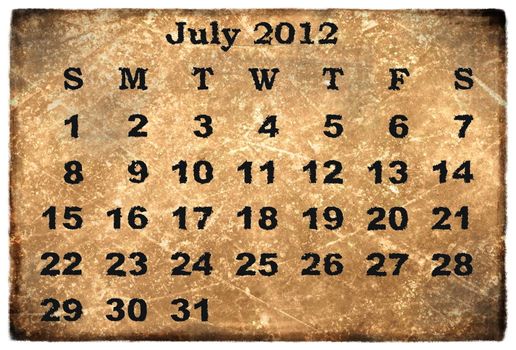 old grunge monthly calendar 2012