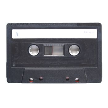 Magnetic tape cassette for audio music recording - isolated over white background