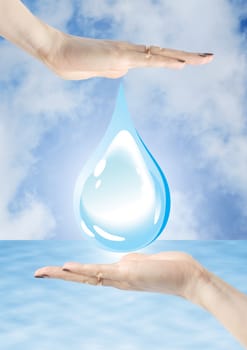 hands holding water drop, environmental protection