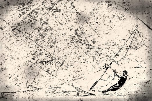 windsurfer on the old paper , grunge background 