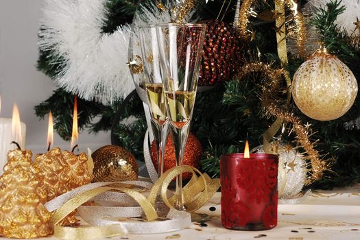 Christmas eve decorations with lit candles