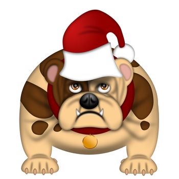 English Bull Dog  with Santa Hat Dressed for Christmas Isolated on White Illustration