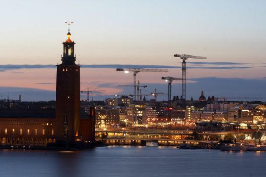 Old town of Stockholm and township at dusk