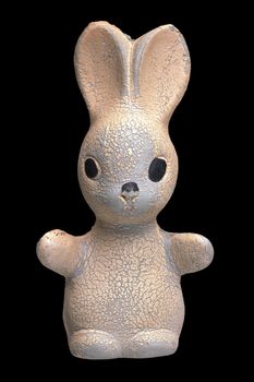 Old toy rabbit on a black background. Clipping path is included