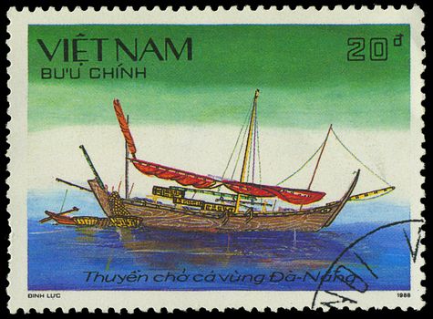 VIETNAM - CIRCA 1988: a stamp printed by VIETNAM shows image of a sailing ship, series, circa 1988