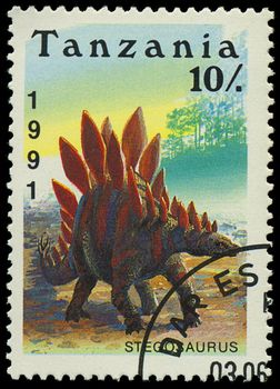 TANZANIA - CIRCA 1991: A stamp printed in Tanzania shows Stegosaurus, circa 1991