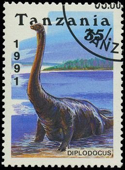  TANZANIA - CIRCA 1991: A stamp printed in Tanzania shows Diplodocus, circa 1991
