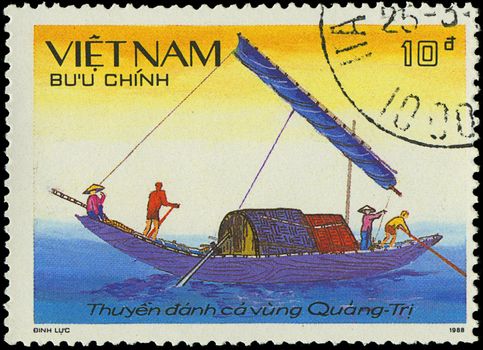 VIETNAM - CIRCA 1988: a stamp printed by VIETNAM shows image of a sailing ship, series, circa 1988