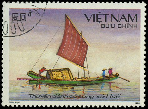 VIETNAM - CIRCA 1988: a stamp printed by VIETNAM shows image of a sailing ship, series, circa 1988