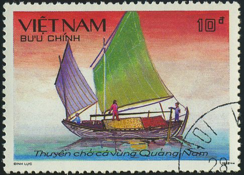 VIETNAM - CIRCA 1988: a stamp printed by VIETNAM shows image of a sailing ship, series, circa 1988