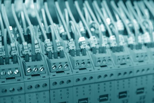 Part of industrial control panel (circuit board) close-up 