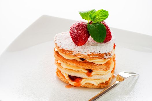 Beautiful decorated cake, heart with strawberry