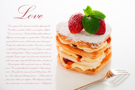 Beautiful decorated cake, heart with strawberry