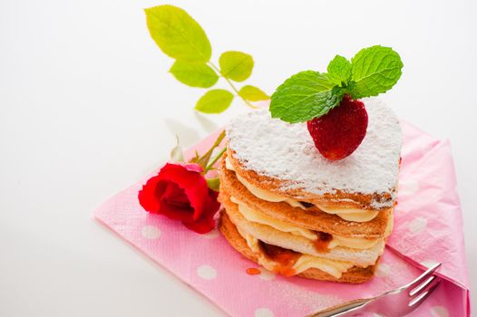 Beautiful decorated cake, heart with strawberry