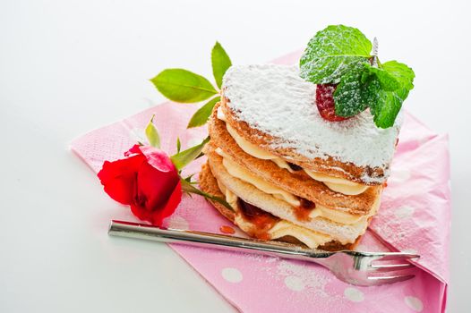 Beautiful decorated cake, heart with strawberry