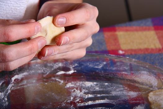 hand made ravioli getting prepared on table 