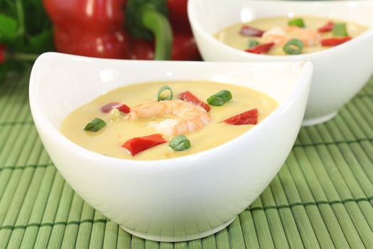Curry Soup with shrimp, bell pepper and coconut milk