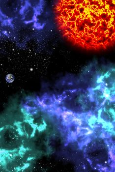 Sun with orion in space area, Sun illustration