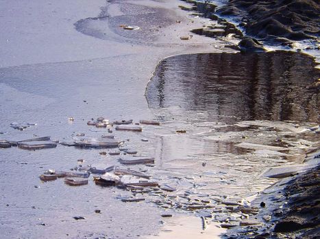 a frozen sea on the evening