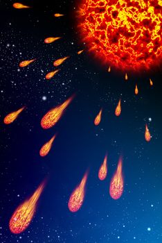 Meteor from the sun explode, Sun explode concept