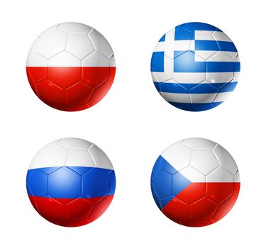 3D soccer balls with group A teams flags. UEFA euro football cup 2012. isolated on white