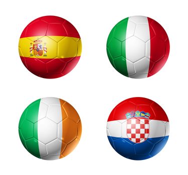 3D soccer balls with group C teams flags. UEFA euro football cup 2012. isolated on white