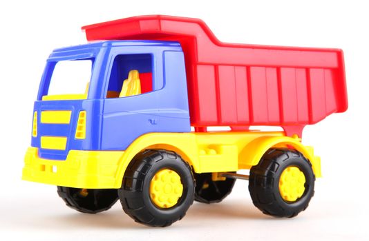 Colorful toy truck isolated on white background
