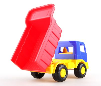 Colorful toy truck isolated on white background