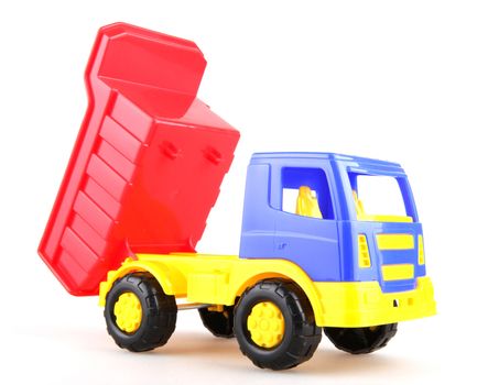 Colorful toy truck isolated on white background