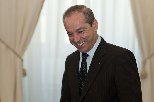 OPM, AUBERGE DE CASTILLE, VALLETTA, MALTA - MAY 12 - The Prime Minister of Malta, Dr. Lawrence Gonzi, with reporters from The Report Company in partnership with of Guardian News and Media UK on 12 May 2011.