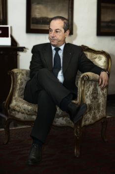 OPM, AUBERGE DE CASTILLE, VALLETTA, MALTA - MAY 12 - The Prime Minister of Malta, Dr. Lawrence Gonzi, sits in his office on 12 May 2011.