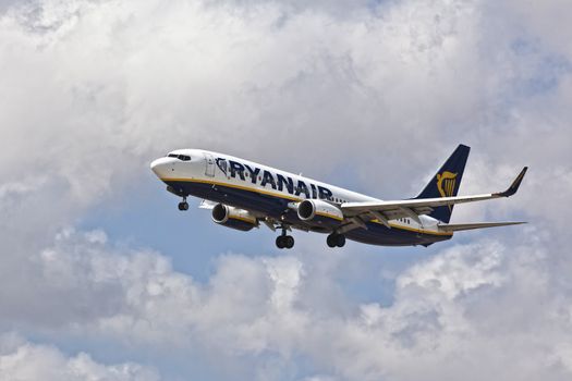 LUQA, MALTA - 27 JUL - Ryanair aircraft lands at Malta International Airport