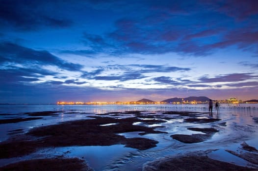 Sunset at wetland and coast of Hong Kong