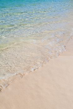 Stretch of Caribbean blue sea and white sand with copyspace. Cuba.