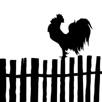 vector silhouette of the cock on old fence